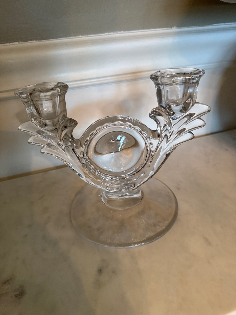 Duncan and Miller Clear Glass Double Candle Holder